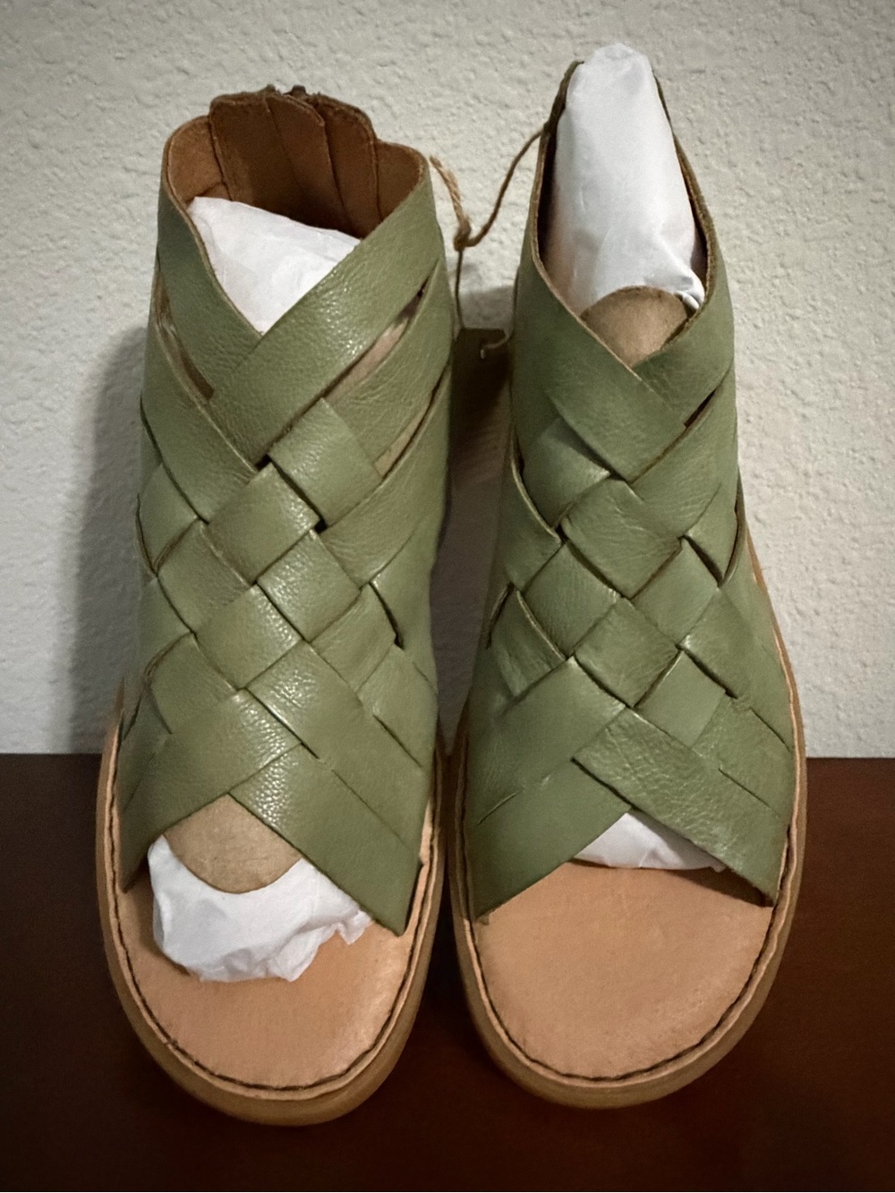 Born Olive Woven Leather Zip-Back Sandals - Picture 5 of 8
